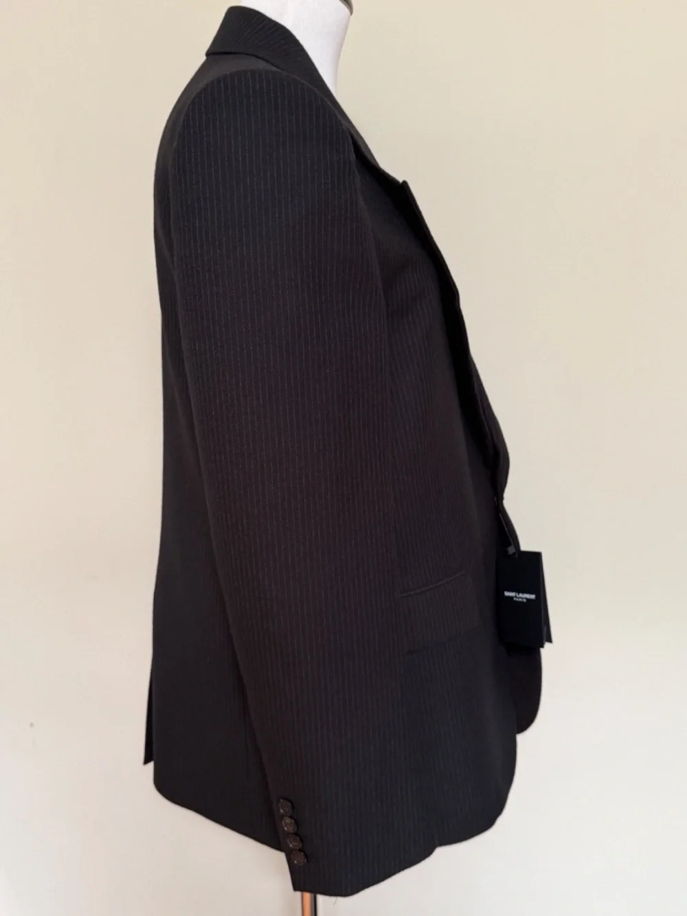 Saint Laurent YSL Black Micro Pinstripe Wool Tailleur Blazer Jacket